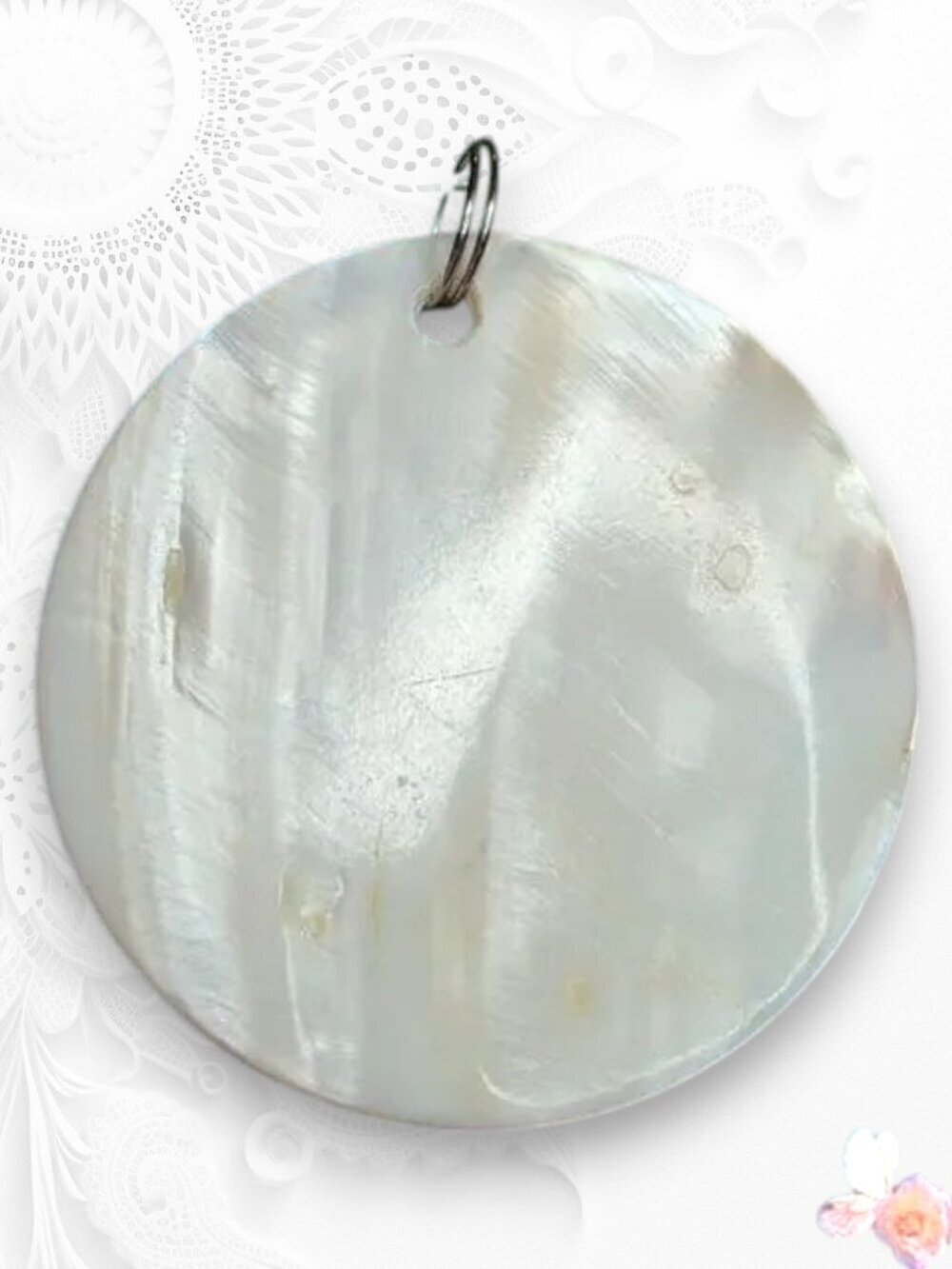Large Mother of Pearl Round Shell Pendant Natural White Disc 471